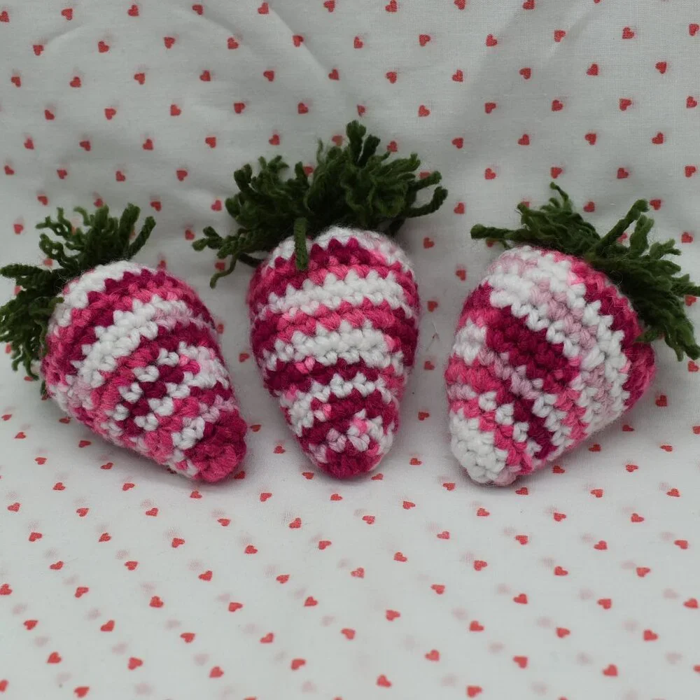 Crochet Catnip Strawberry Cat Toys Set of Three HAND CRAFTED